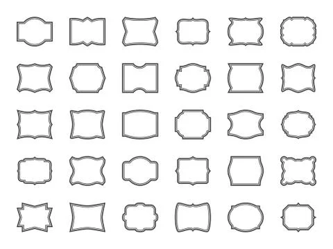 Vintage frames set. Decorative shapes line borders, blank retro labels, badges イラスト素材