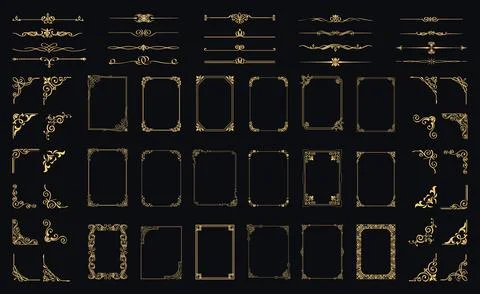 Vintage frames. Set of floral divider, corner collection. Vector decorative.. Stockillustratie