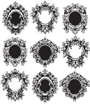 Vintage Frames set Vector. Classic rich ornamented carved decors. Baroque sop Illustrazione stock