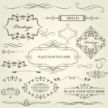 Vintage frames, vignettes and calligraphy dividers and separators set Stock Illustration