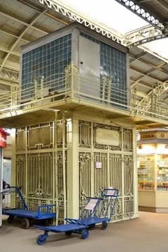 Vintage freight Elevator on the platform of Vitebsk station Stock Photos