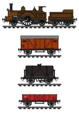 Vintage freight steam train Stock Illustration