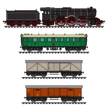 The vintage freight steam train Stock Illustration