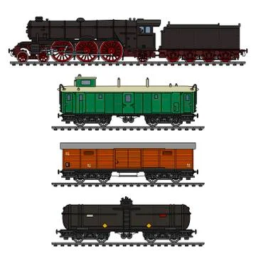 The vintage freight steam train Stock Illustration
