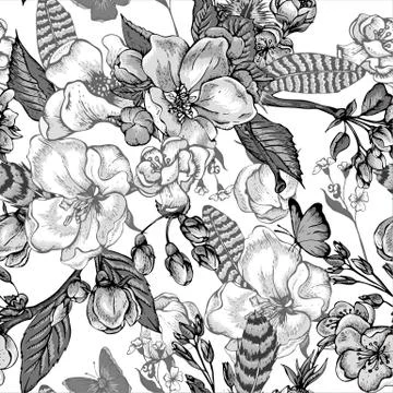 Vintage garden spring seamless pattern Stock Illustration