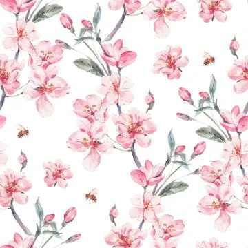 Vintage garden vector spring seamless background Stock Illustration
