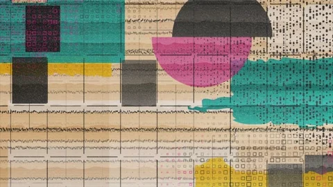 Vintage geometric collage motion background with halftone dots and paper texture Stock Footage 345709652