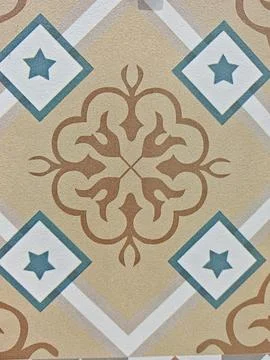 Vintage Geometric Floor Tile Pattern with Star and Floral Motif Фото