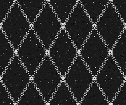 Vintage geometric pattern with iron chains, rivets Stock Illustration