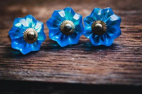 Vintage Glass Drawer Pulls, Knobs for Dresser or Antique Brass Handle Stock Photos