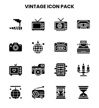 Vintage Glyph Bundle Icons Pack Stock Illustration