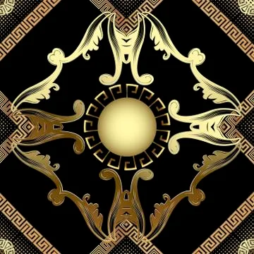 Vintage gold 3d seamless pattern. Geometric vector half tone background. Baro Stock Illustration
