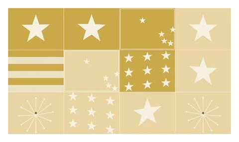 Vintage gold collage texture set with stars stripes and geometric circular .. Stock Illustration