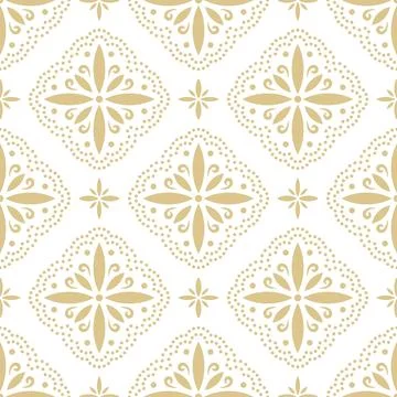 Vintage Gold Diamond Seamless Pattern with Ornamental Motifs Stock Illustration