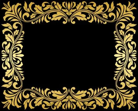 Vintage gold frame with floral elements Illustrazione stock