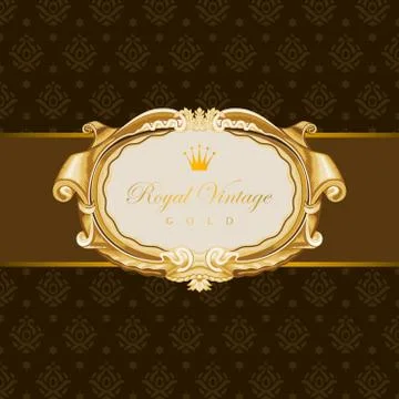 Vintage gold frame on the seamless pattern behind. Stock Illustration