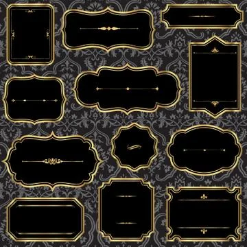 Vintage Gold Frames on Damask Background Stock Illustration