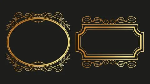 Vintage gold frames dark background swirls lines. Stock Illustration