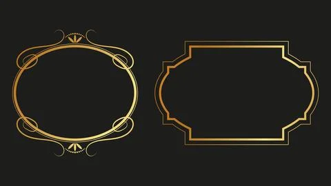Vintage gold frames dark background swirls lines. Stock Illustration