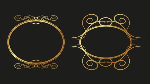 Vintage gold frames dark background swirls lines. Illustrazione stock