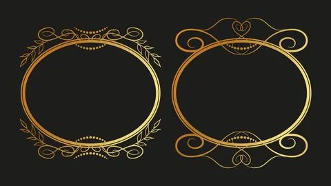 Vintage gold frames dark background swirls lines. イラスト素材