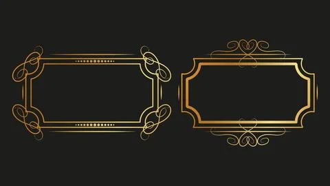 Vintage gold frames dark background swirls lines. Stock Illustration