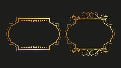 Vintage gold frames dark background swirls lines. イラスト素材