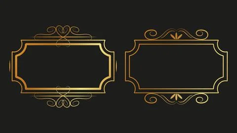 Vintage gold frames dark background swirls lines. Stock Illustration