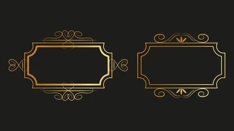 Vintage gold frames dark background swirls lines. イラスト素材