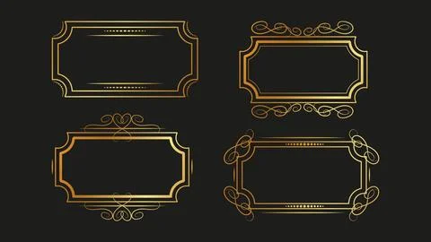 Vintage gold frames dark background swirls lines. Illustrazione stock