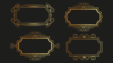 Vintage gold frames dark background swirls lines. イラスト素材
