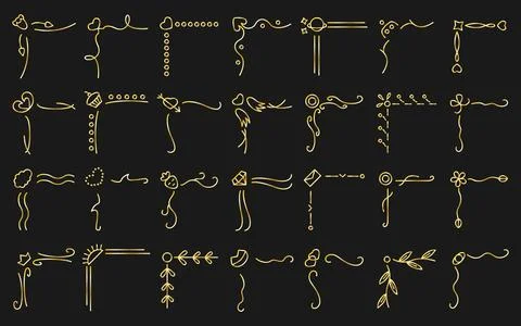 Vintage gold gradient corner border thin line set Stock Illustration