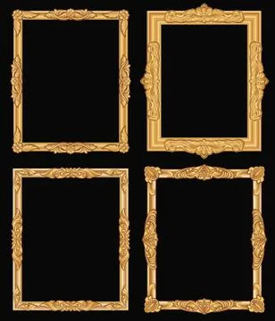 Vintage gold ornate square frames isolated. Retro shiny luxury golden vector Illustrazione stock