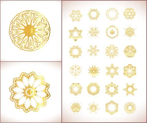 Vintage gold round pattern set. Illustrazione stock