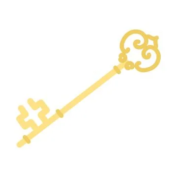 Vintage golden key: vector flat illustration of decorative antique skeleton key Stockillustratie