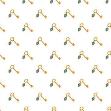 Vintage golden keys seamless pattern on white background Stock Illustration
