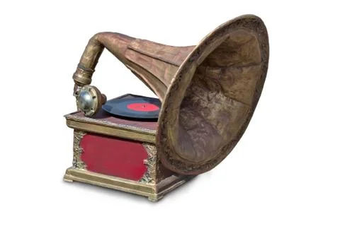 Vintage gramophone on white background.. Stock Photos