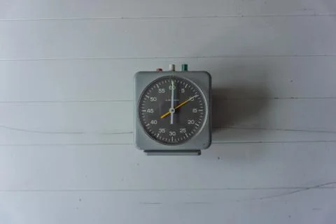 Vintage gray timer clock with buttons on top Foto stock