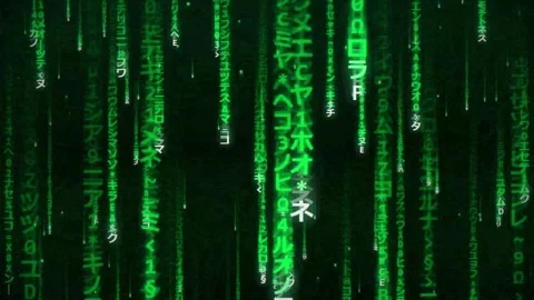 Vintage green matrix code rain animation, retro CRT monitor hacker digital Vidéo 343044976