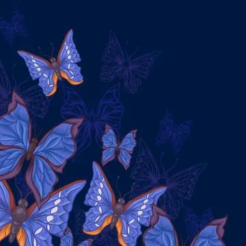 Vintage Greeting Card with Blue Butterflies Stock Illustration