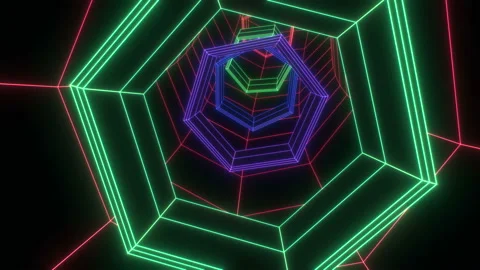 Vintage grid tunnel formed by hexagonal shapes and lines with changing colors. 스톡 동영상 168034377