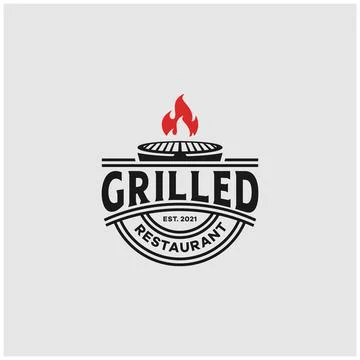 Vintage grilled barbeque logo design Stock Illustration