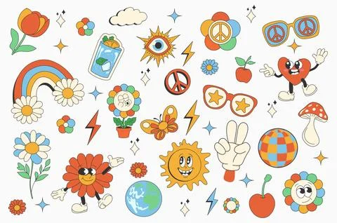 Vintage Groovy Elements Stock Illustration
