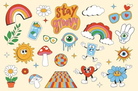 Vintage Groovy Elements Stockillustratie