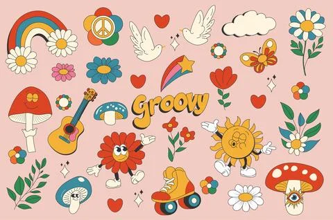 Vintage Groovy Elements Illustrazione stock