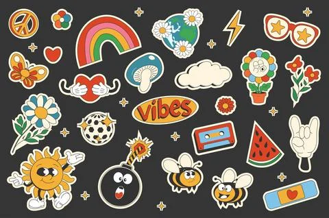 Vintage Groovy Elements Illustrazione stock