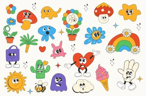 Vintage Groovy Elements Illustrazione stock