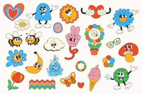 Vintage Groovy Elements Illustrazione stock
