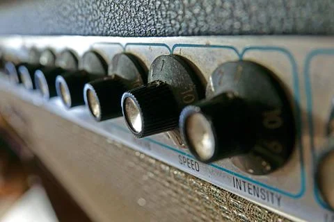 Vintage Guitar Amp Knobs in a Closeup View Fotos de archivo