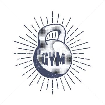 Vintage gym logo - weight in the style of pop art with a sunburst Stock Illustration